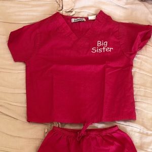 Fuschia pink big sister scrubs - 2T